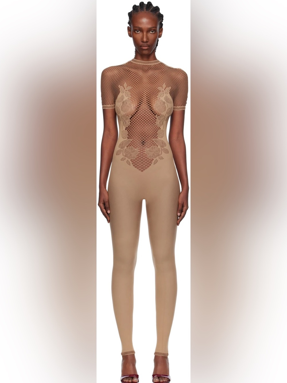 POSTER GIRL Beige Mesh & Lace Jumpsuit